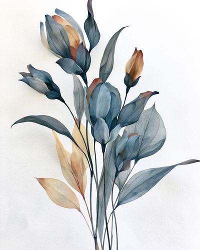 Blue Botanical Leaves Print. poster