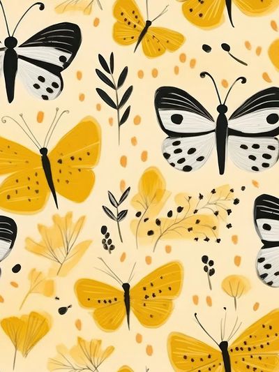 Yellow Butterfly Pattern Illustration Poster. poster