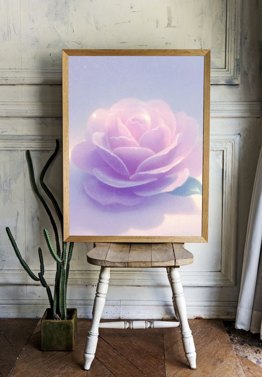 Dreamy Pink Rose Print. room preview