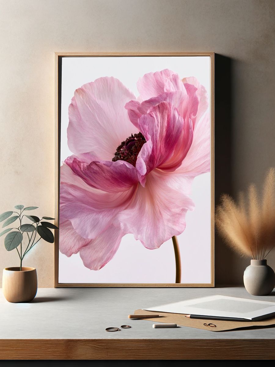 Pink Anemone Botanical Print. — room view 2