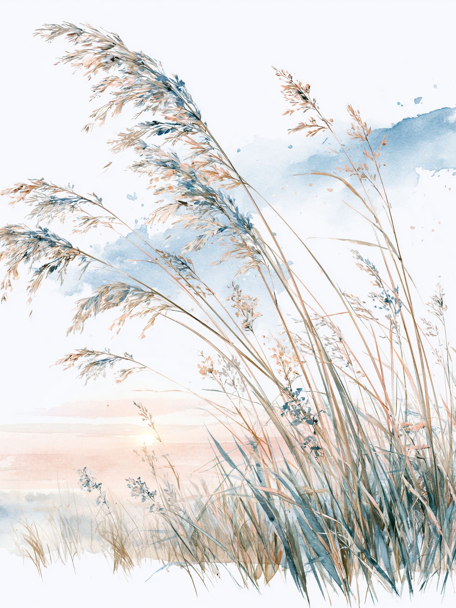 Coastal Reeds Watercolor Print. poster detail
