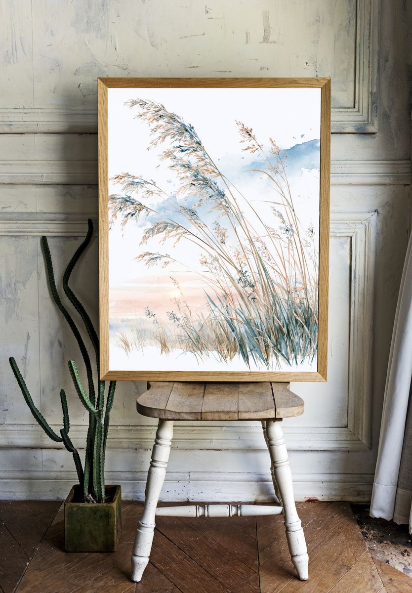 Coastal Reeds Watercolor Print. — room view 1