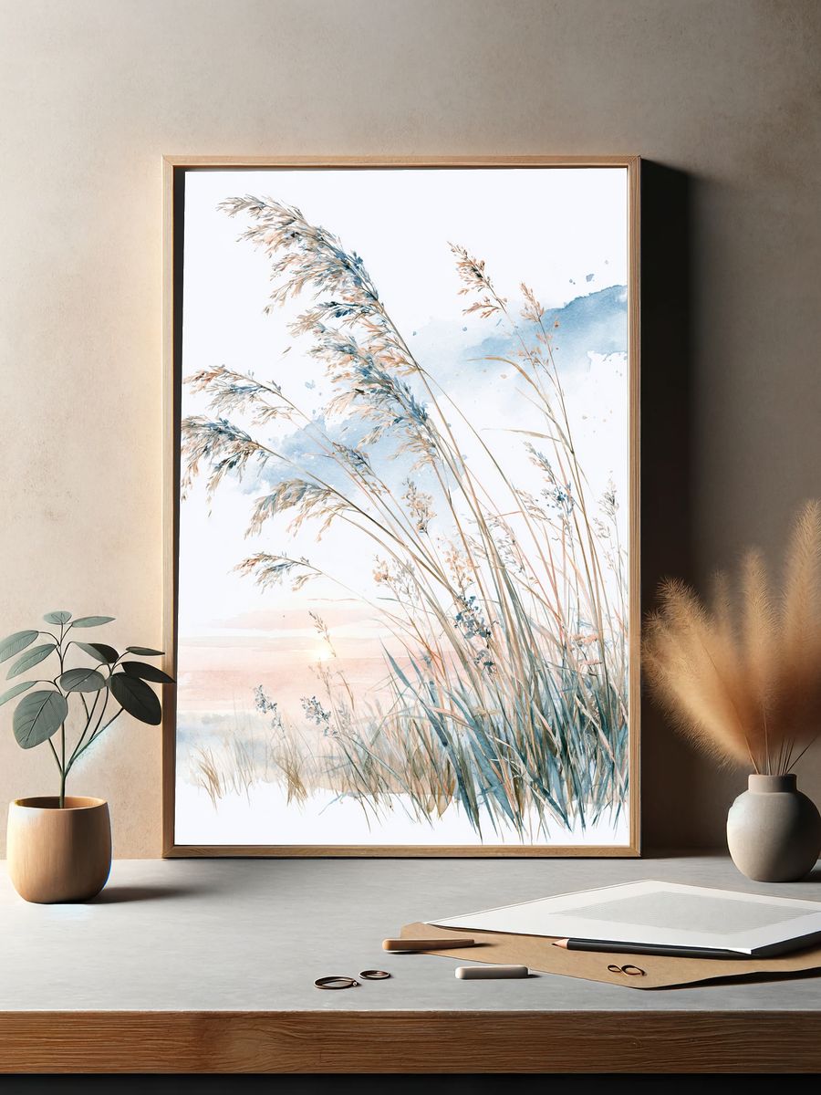 Coastal Reeds Watercolor Print. — room view 2