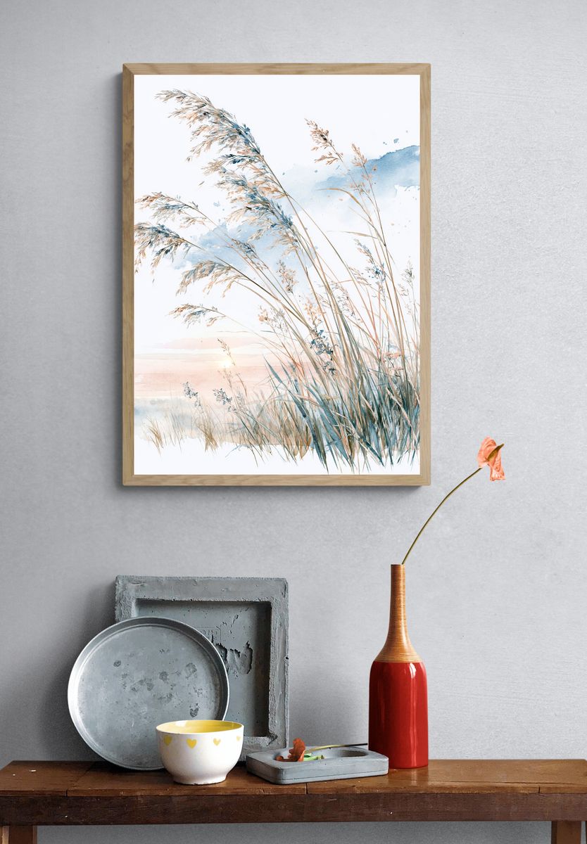 Coastal Reeds Watercolor Print. — room view 3