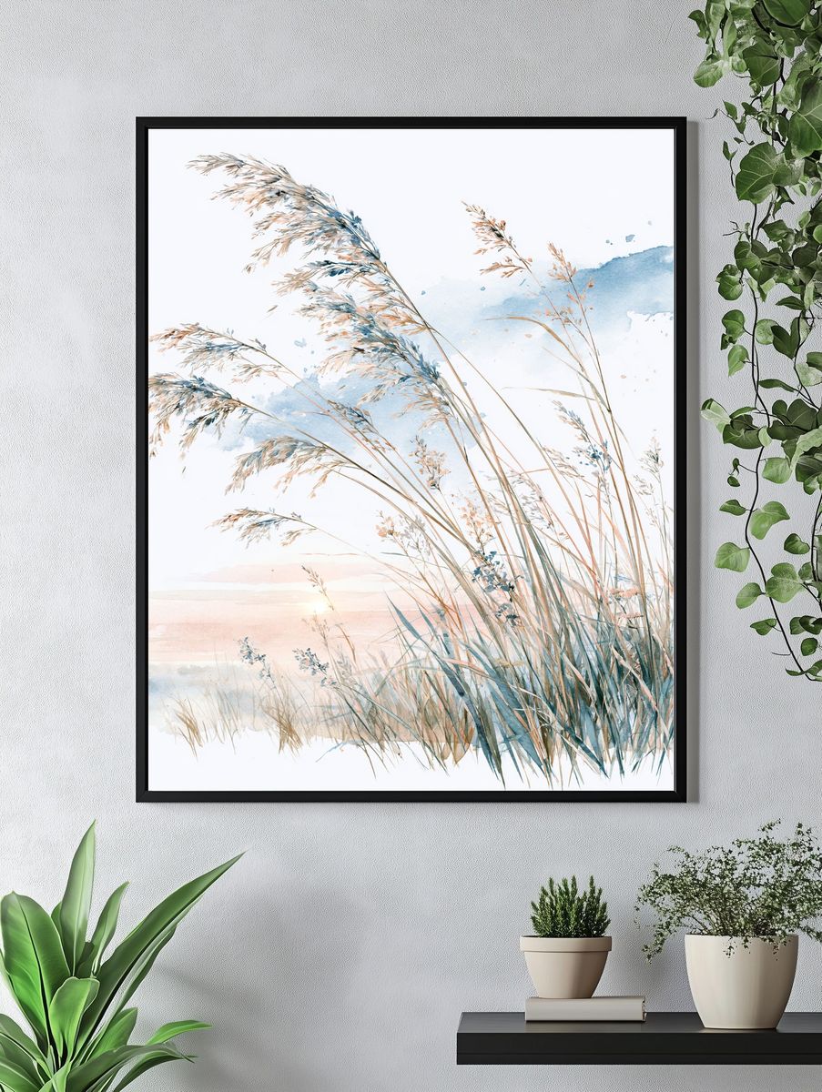 Coastal Reeds Watercolor Print. — room view 4