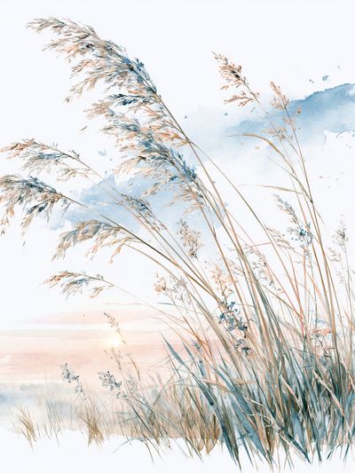 Coastal Reeds Watercolor Print. poster
