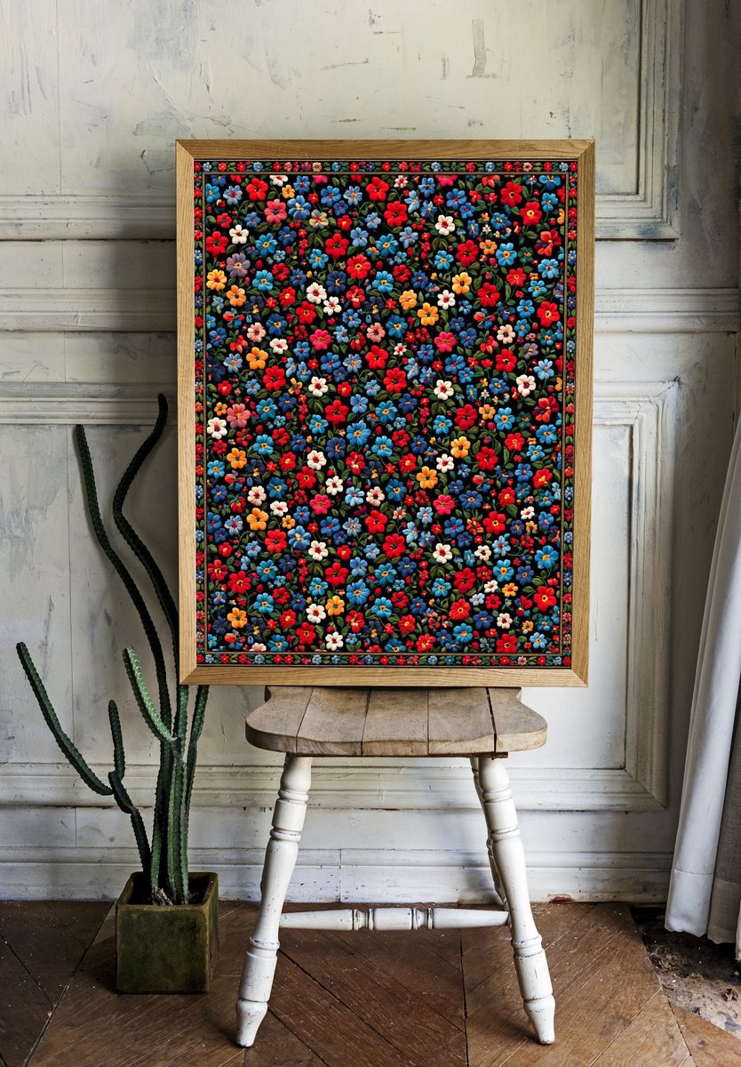 Colorful Floral Tapestry Poster. room preview