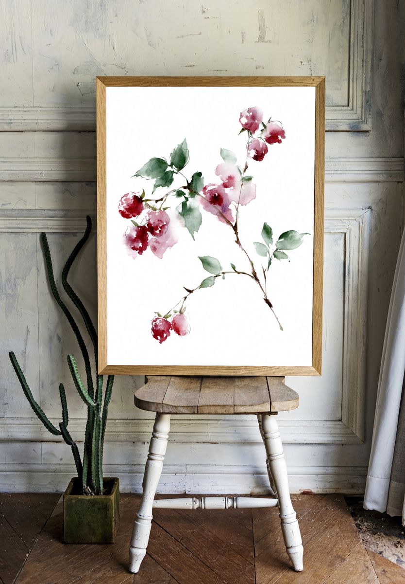 Watercolor Cherry Blossom Botanical Poster. — room view 1