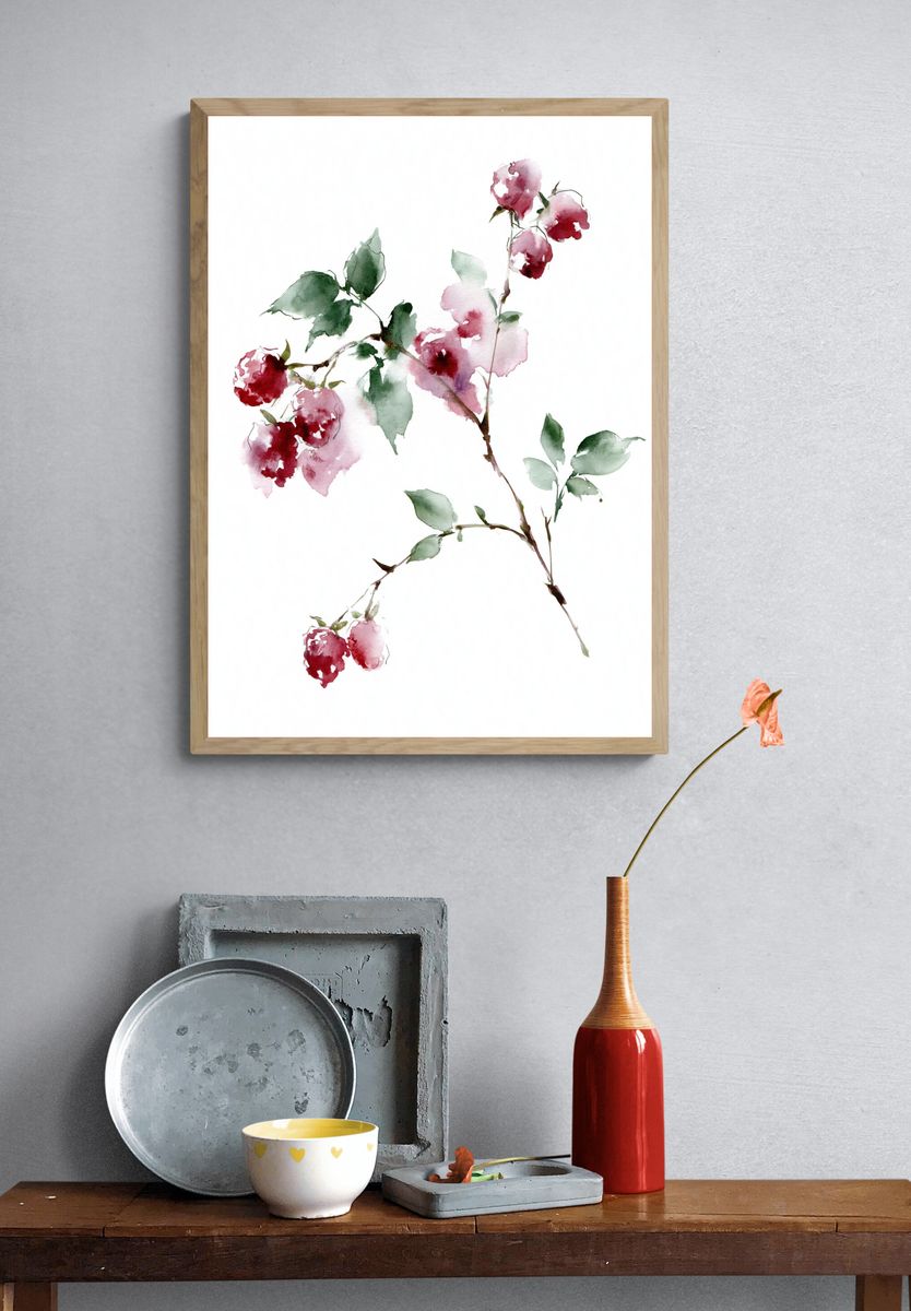 Watercolor Cherry Blossom Botanical Poster. — room view 3