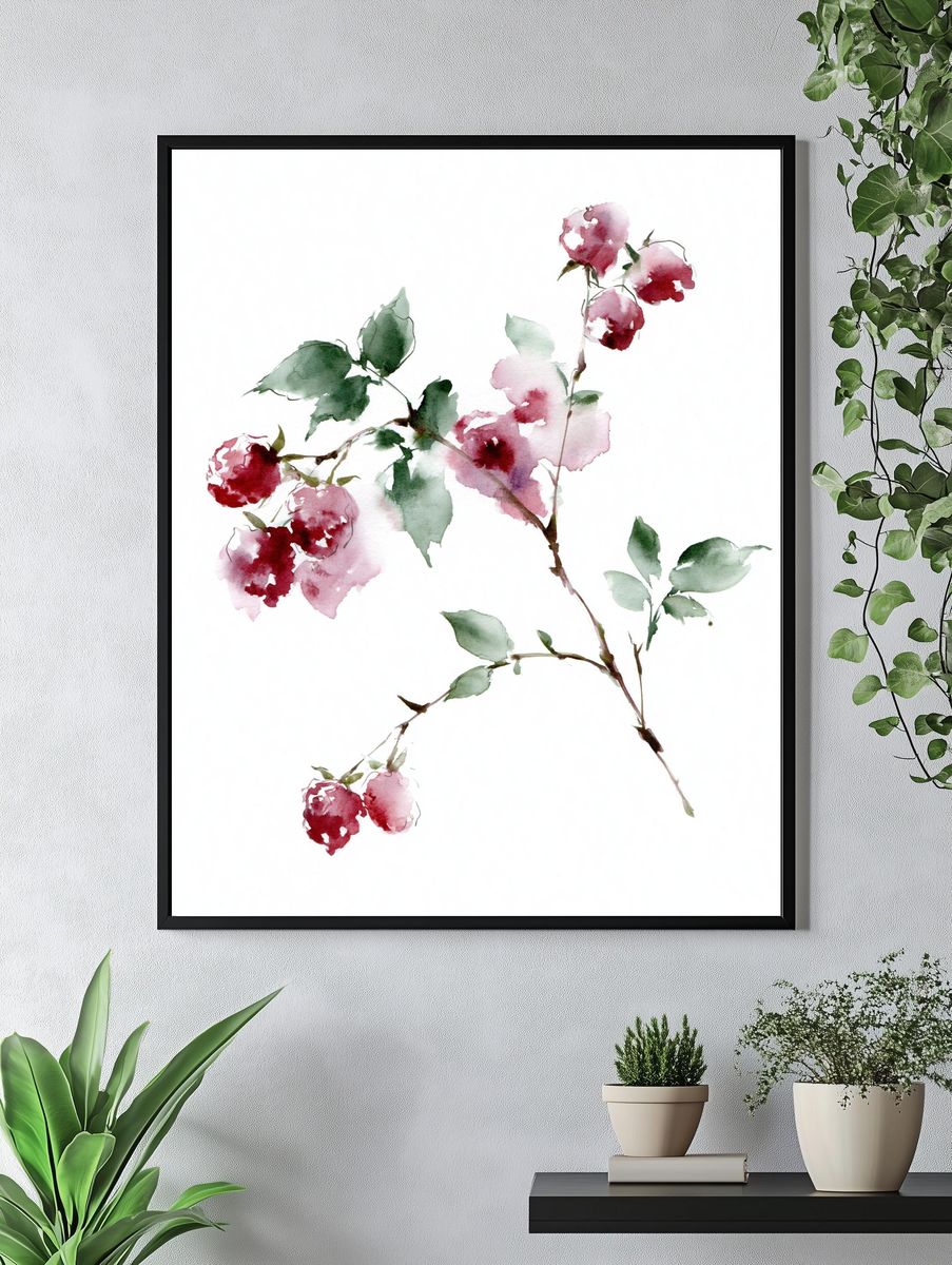 Watercolor Cherry Blossom Botanical Poster. — room view 4
