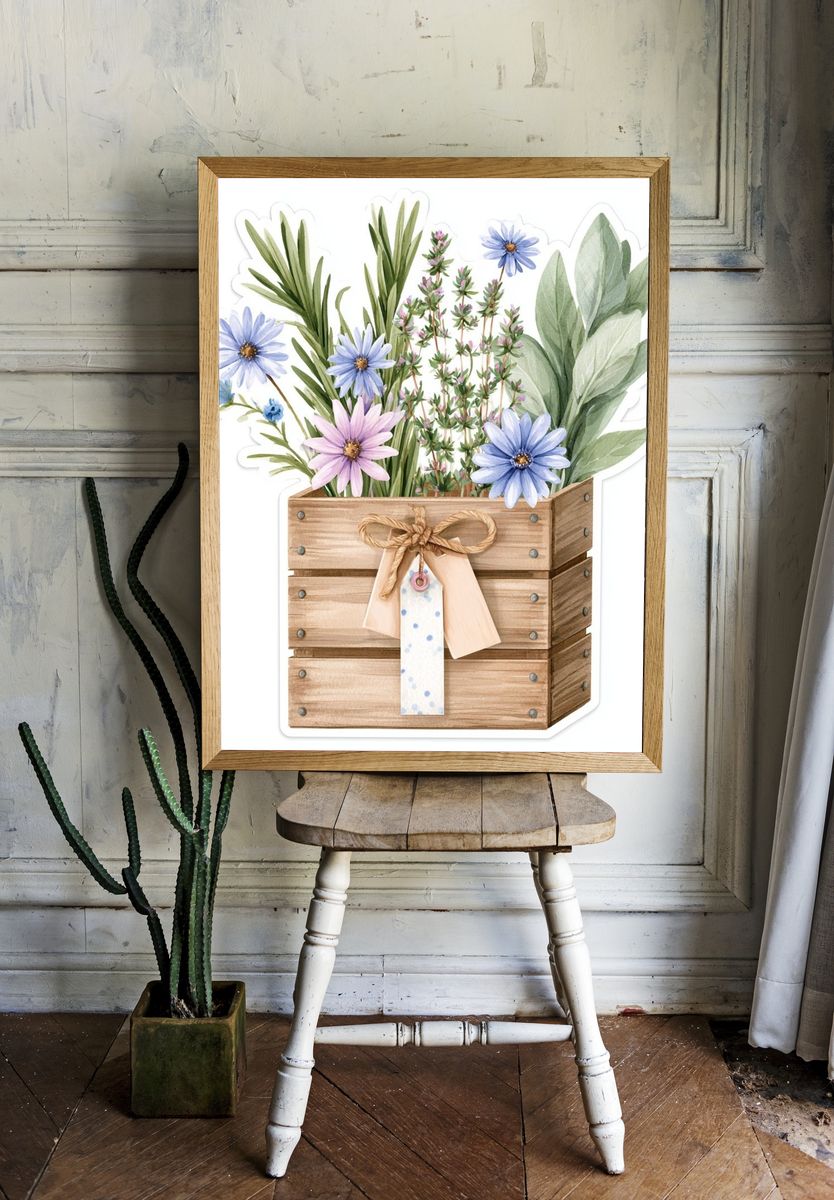 Wildflower Crate Watercolor Poster. room preview