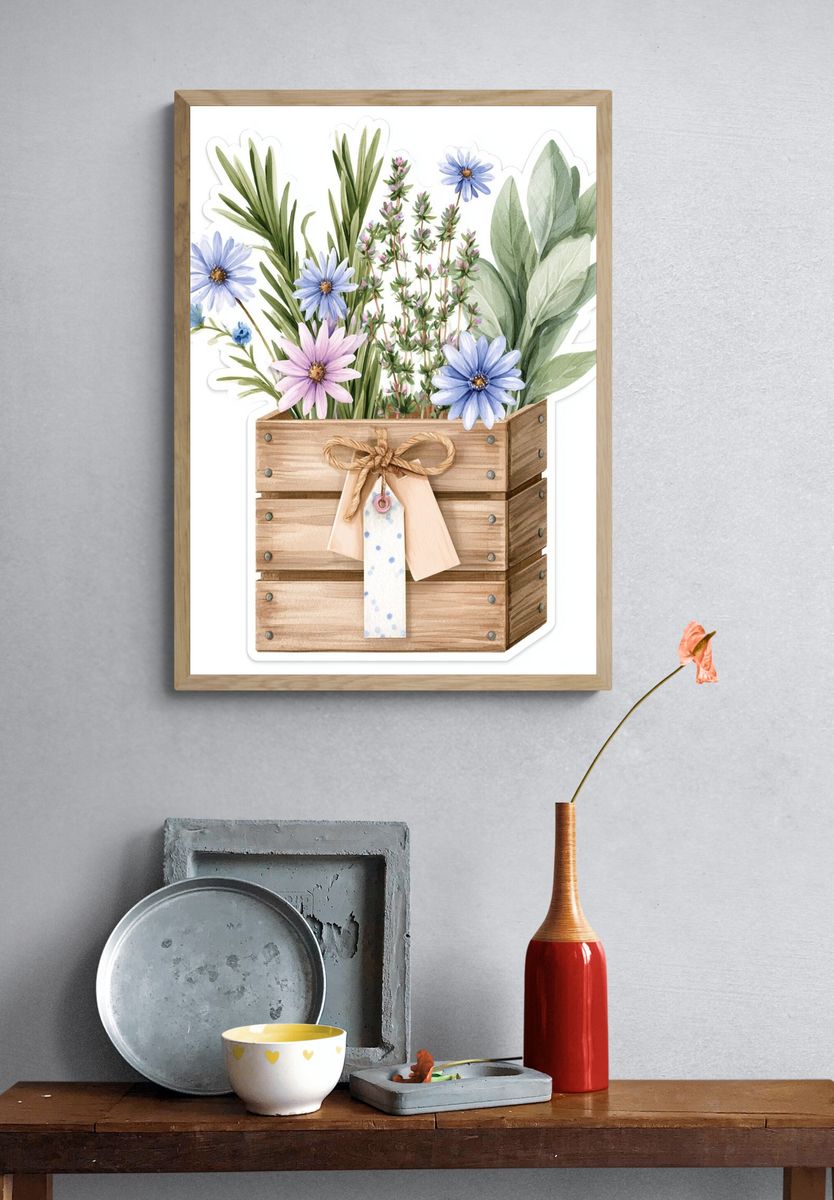 Wildflower Crate Watercolor Poster. — room view 3