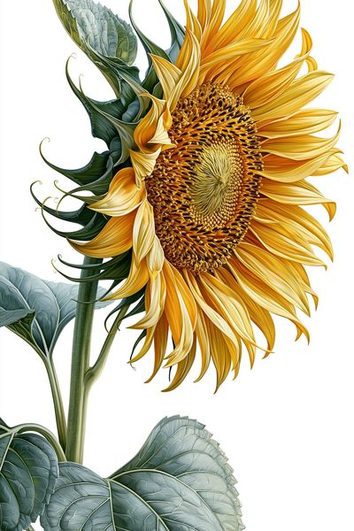 Sunflower Botanical Illustration Poster.