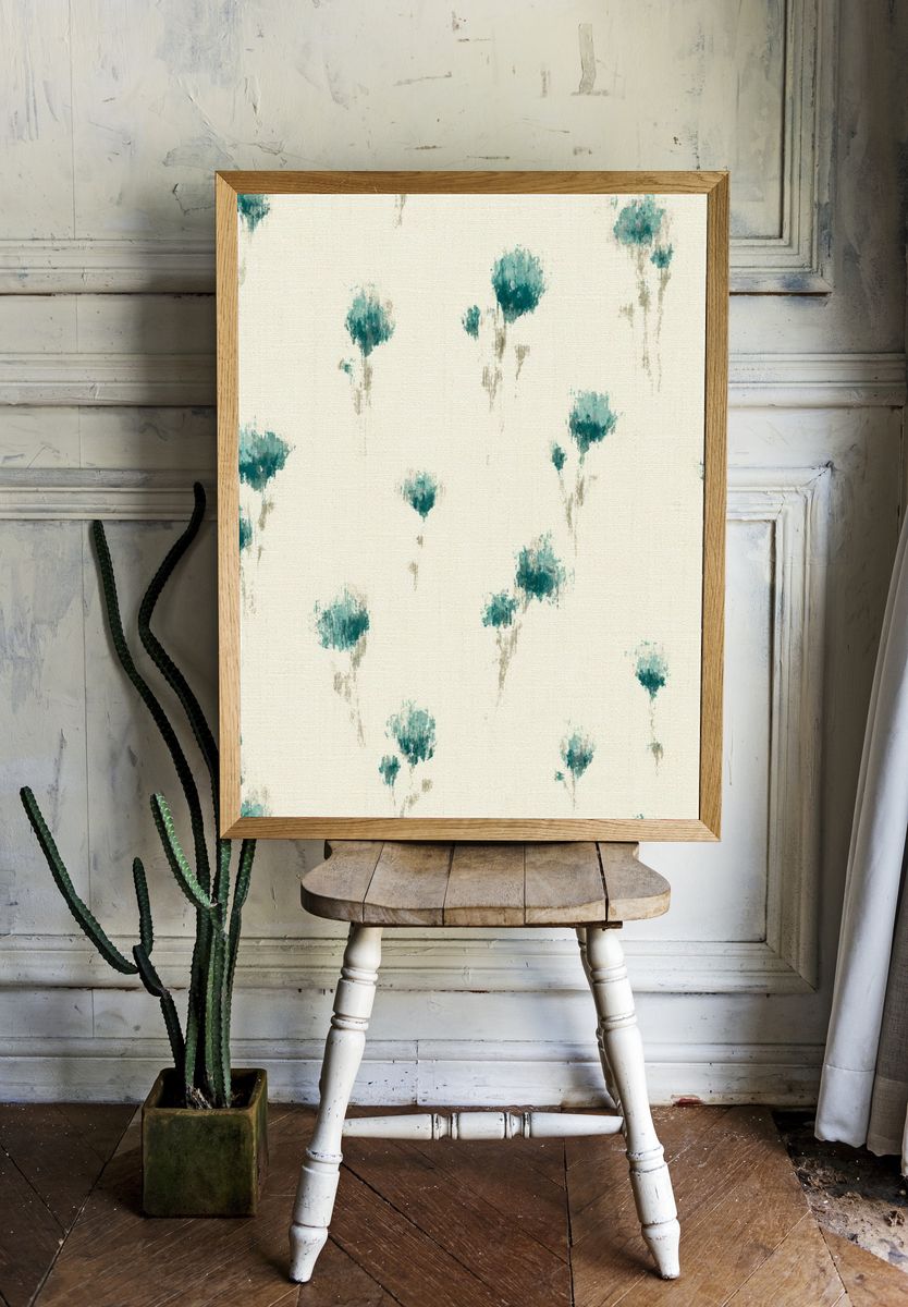 Teal Floral Pattern Print. — room view 1
