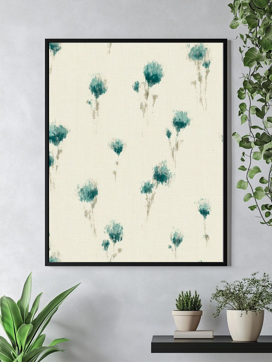 Teal Floral Pattern Print. — room view 4