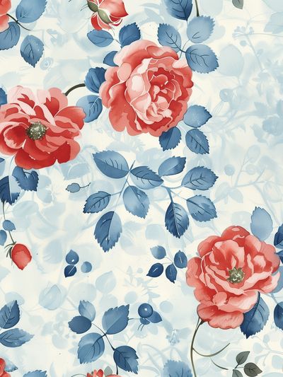 Blue Floral Roses Watercolor Poster. poster