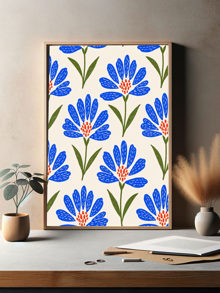 Blue Floral Pattern Print. — room view 2