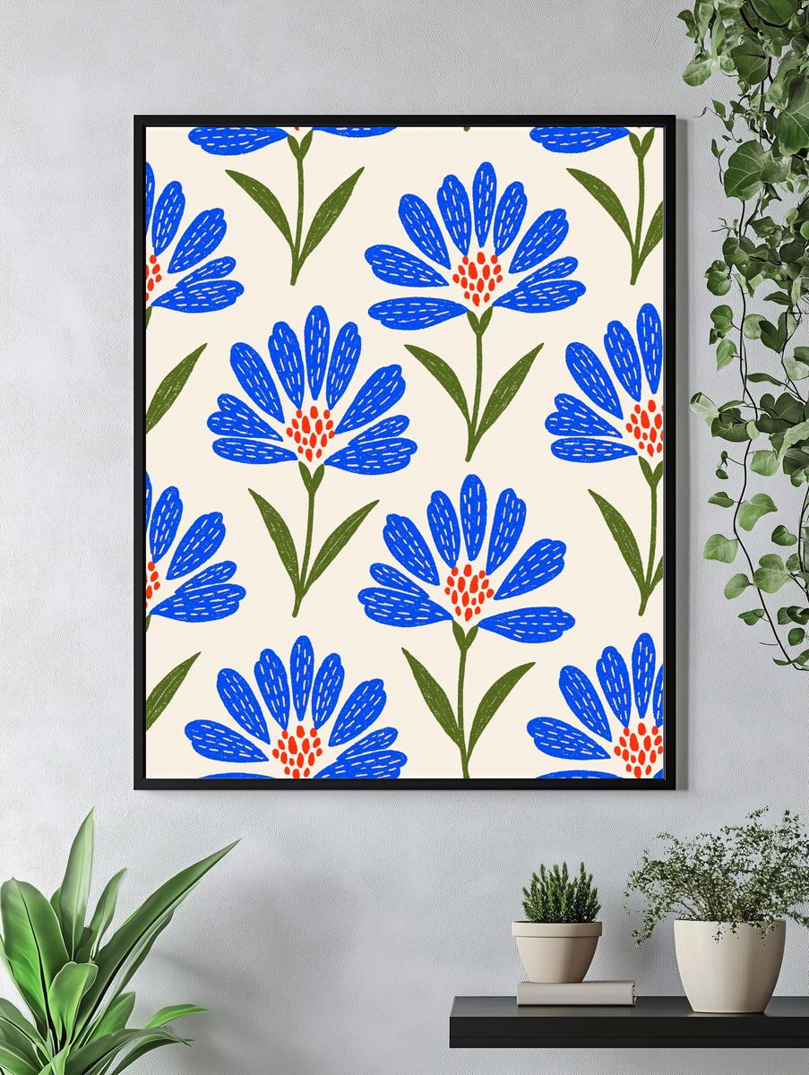 Blue Floral Pattern Print. — room view 4