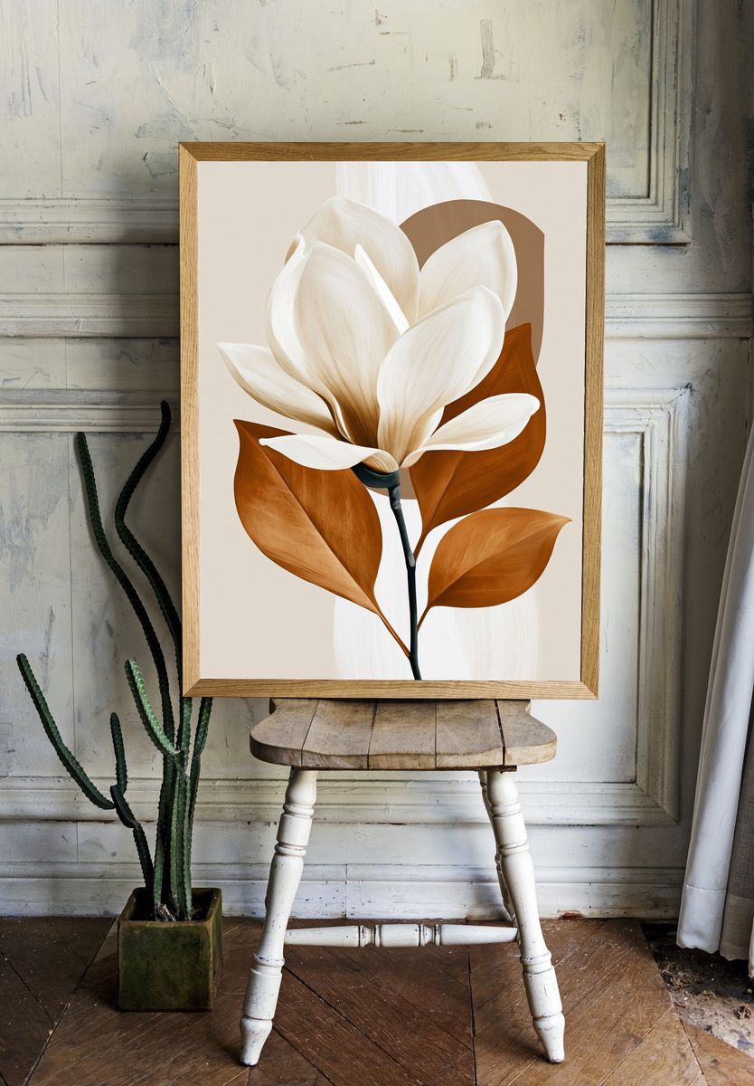 Abstract Magnolia Botanical Print. — room view 1