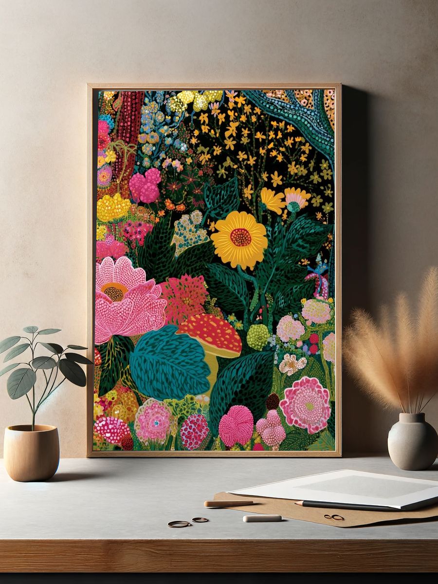 Tropical Floral Garden Illustration Poster. — room view 2