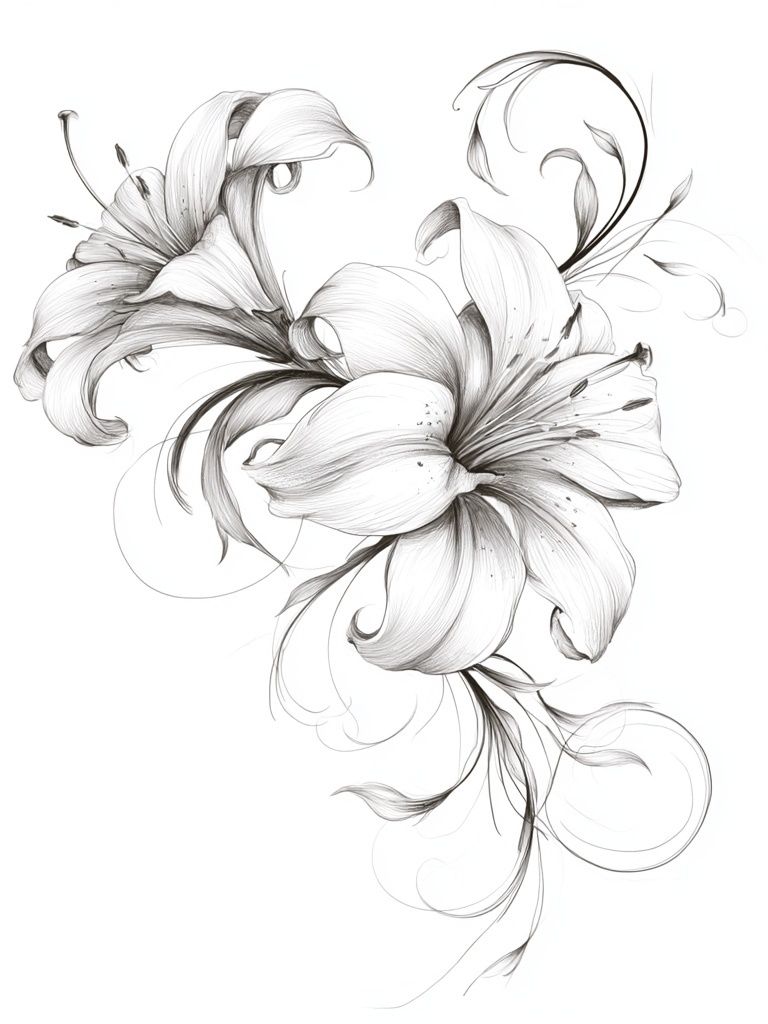 Elegant Lily Sketch Print. poster — botanical art