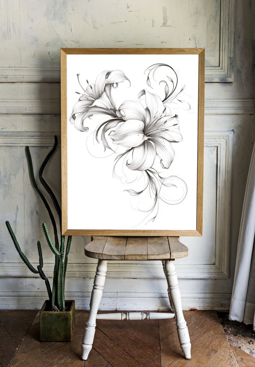 Elegant Lily Sketch Print. — room view 1