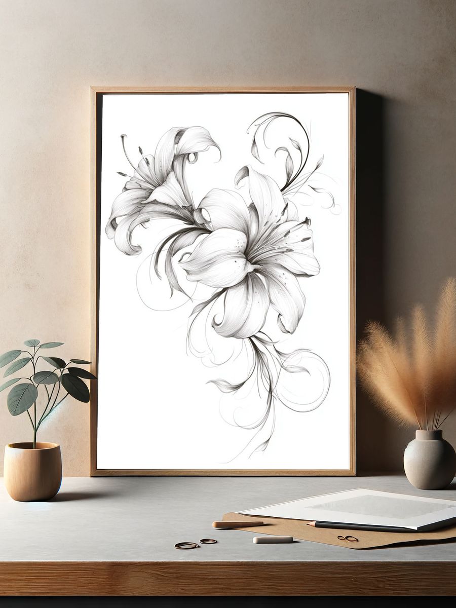 Elegant Lily Sketch Print. — room view 2