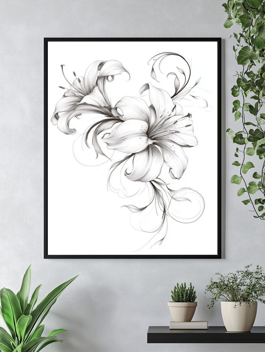 Elegant Lily Sketch Print. — room view 4