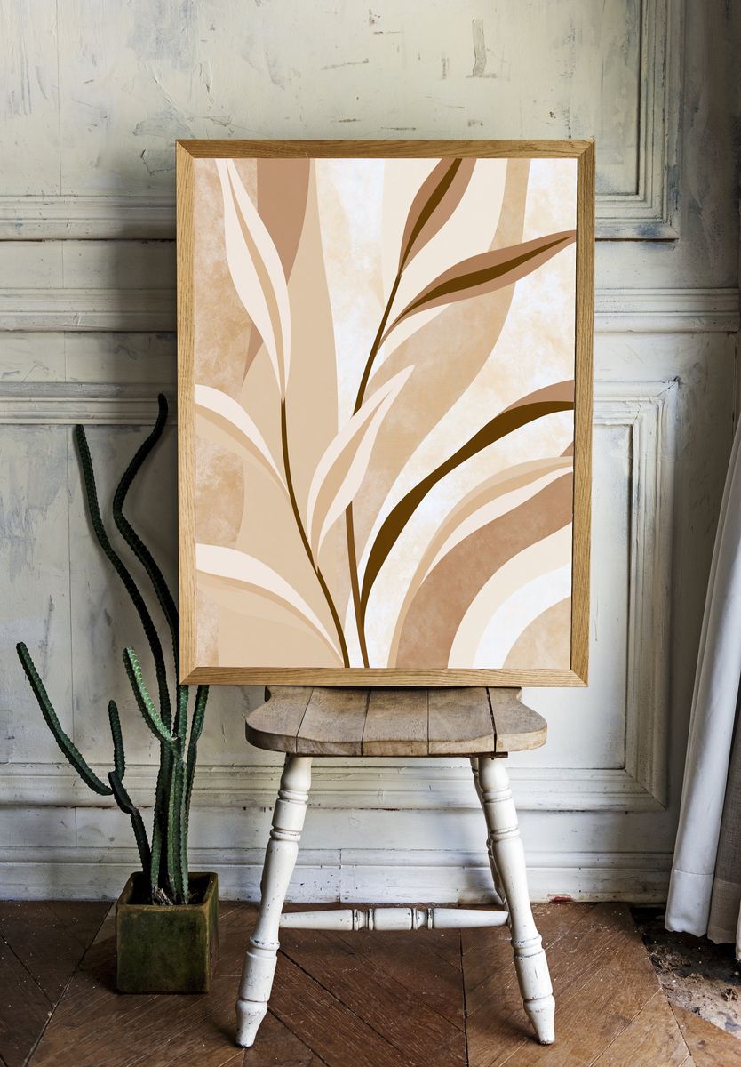 Neutral Palm Leaves Abstract Poster. room preview