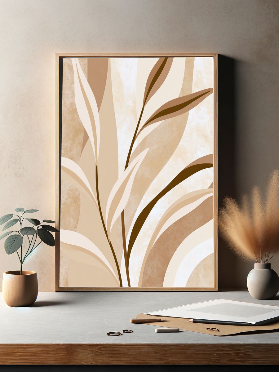 Neutral Palm Leaves Abstract Poster. — room view 2