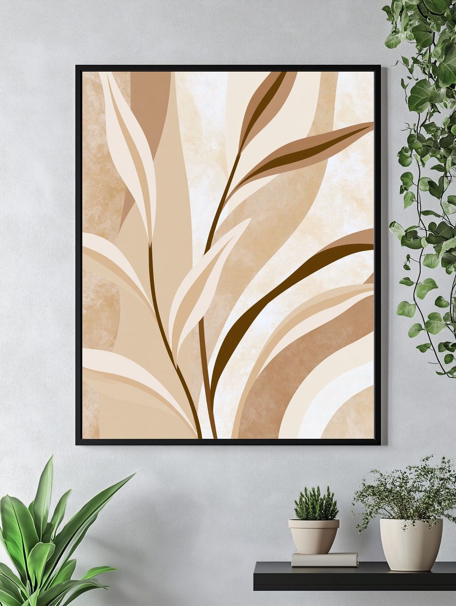 Neutral Palm Leaves Abstract Poster. — room view 4