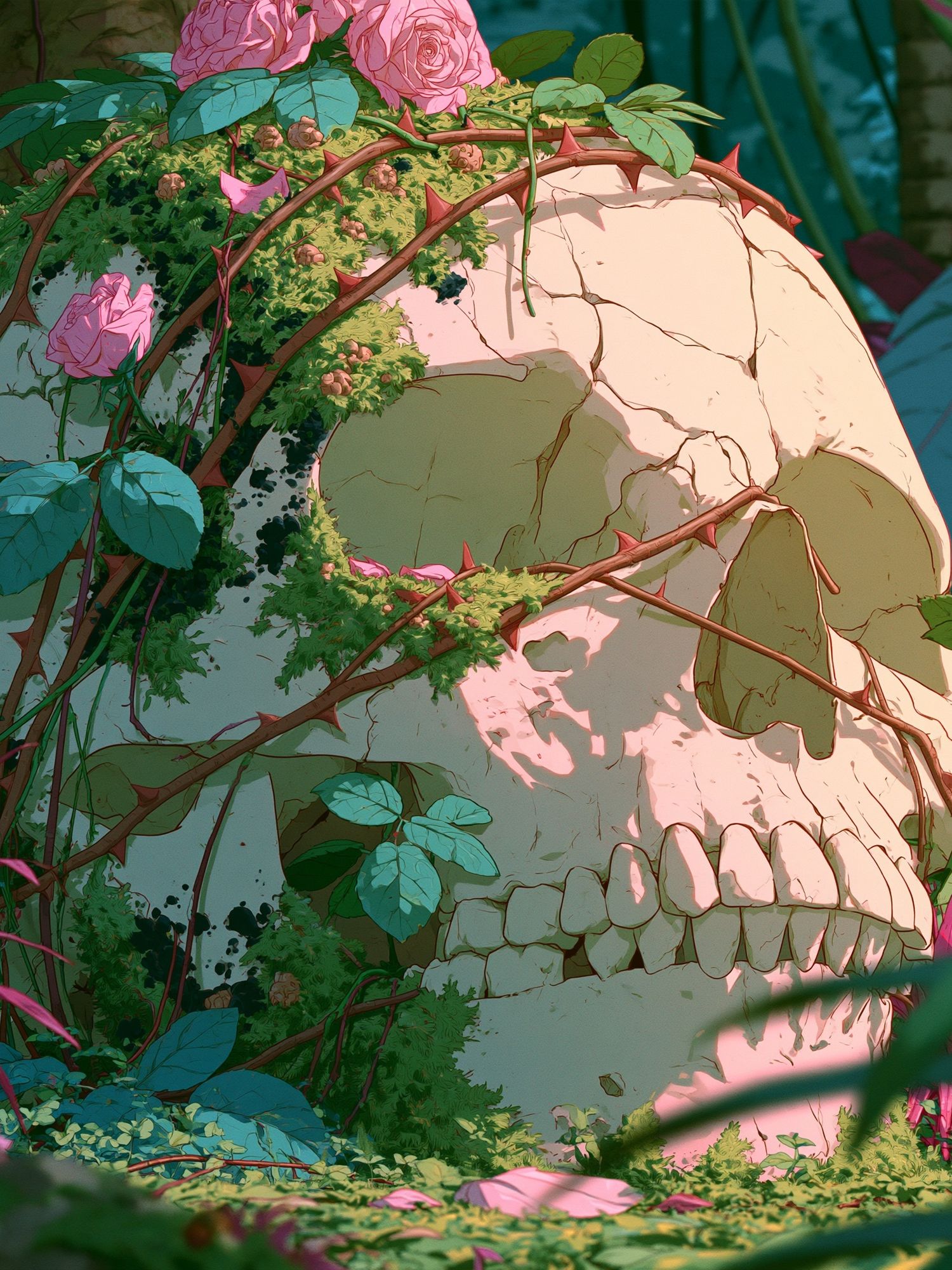 Rose-Covered Skull Illustration Poster. poster — botanical art