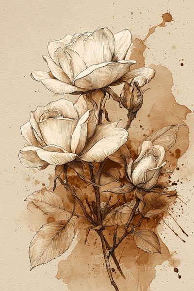 Sepia Roses Botanical Print. poster