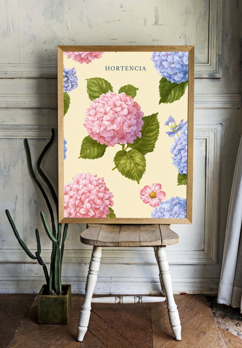 Hydrangea Botanical Poster. — room view 1