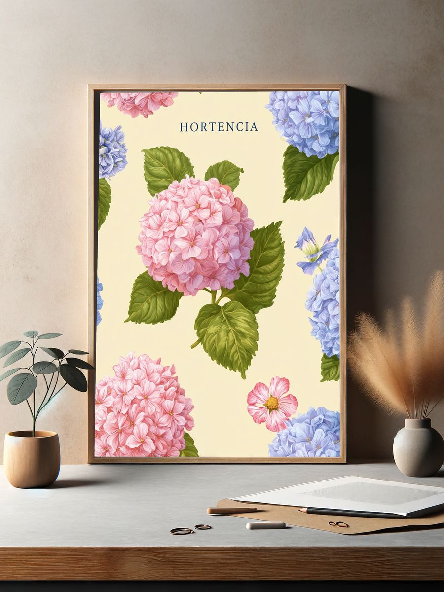 Hydrangea Botanical Poster. — room view 2