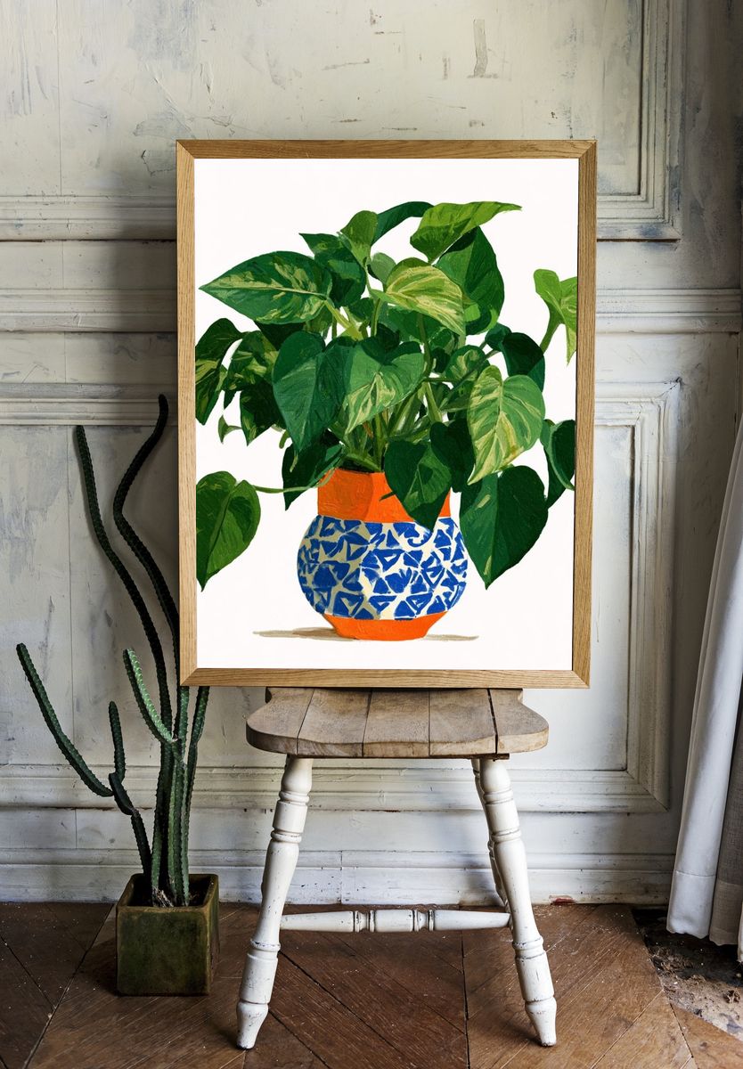 Potted Philodendron Botanical Print. — room view 1