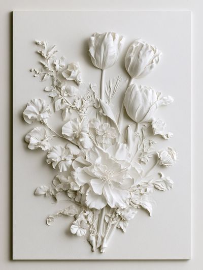 White Floral Relief Botanical Poster. poster