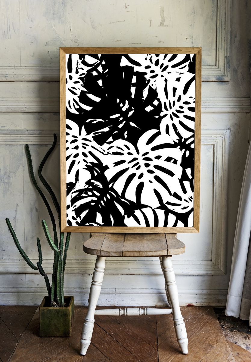Monstera Leaf Pattern Print. — room view 1