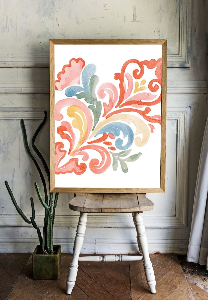 Pastel Floral Watercolor Print. room preview