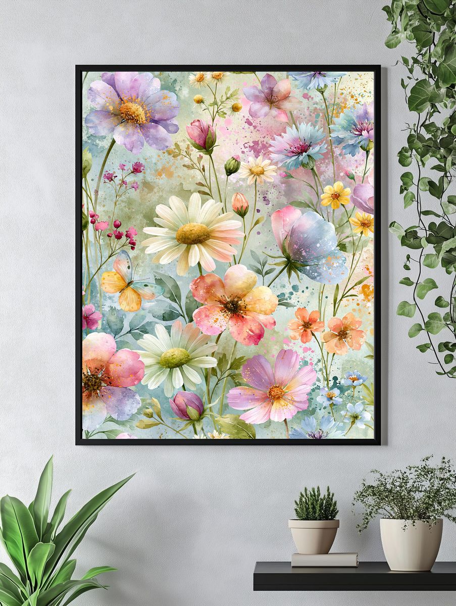 Pastel Wildflower Garden Illustration Poster. — room view 4