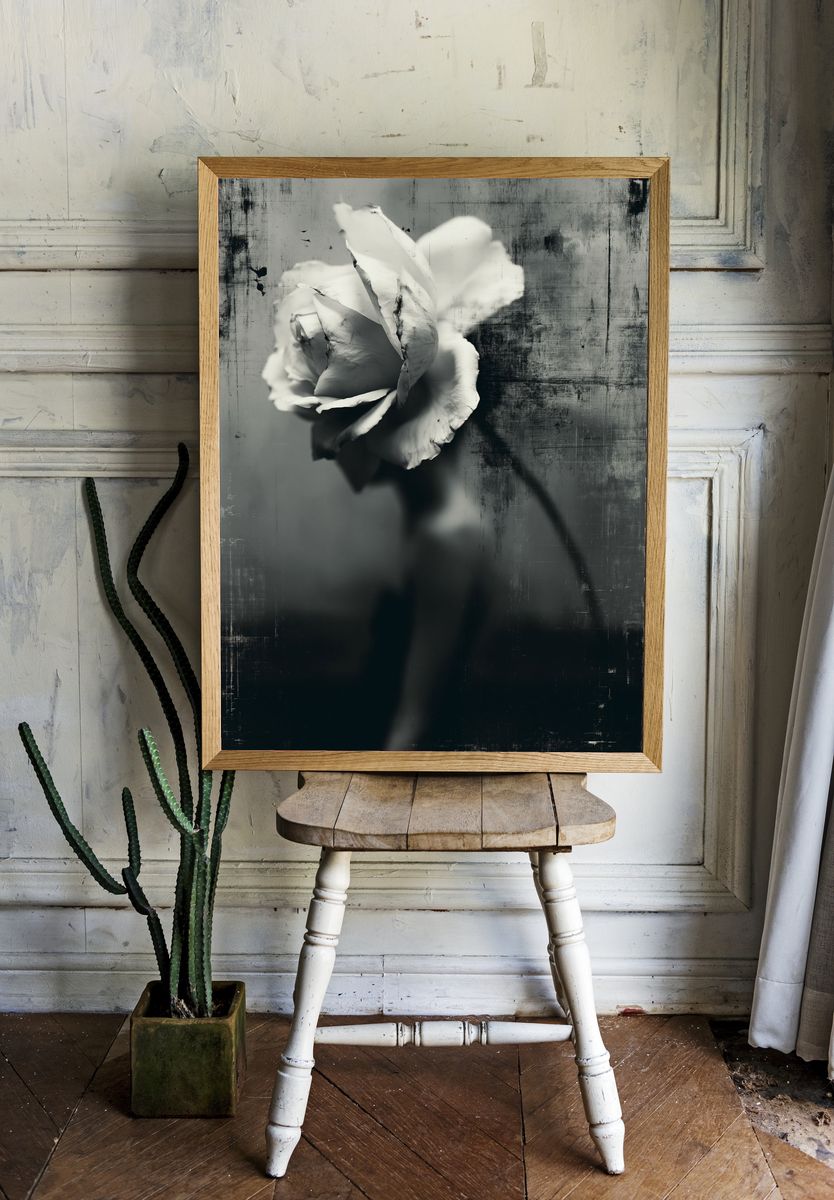 White Rose Black-White Print. — room view 1