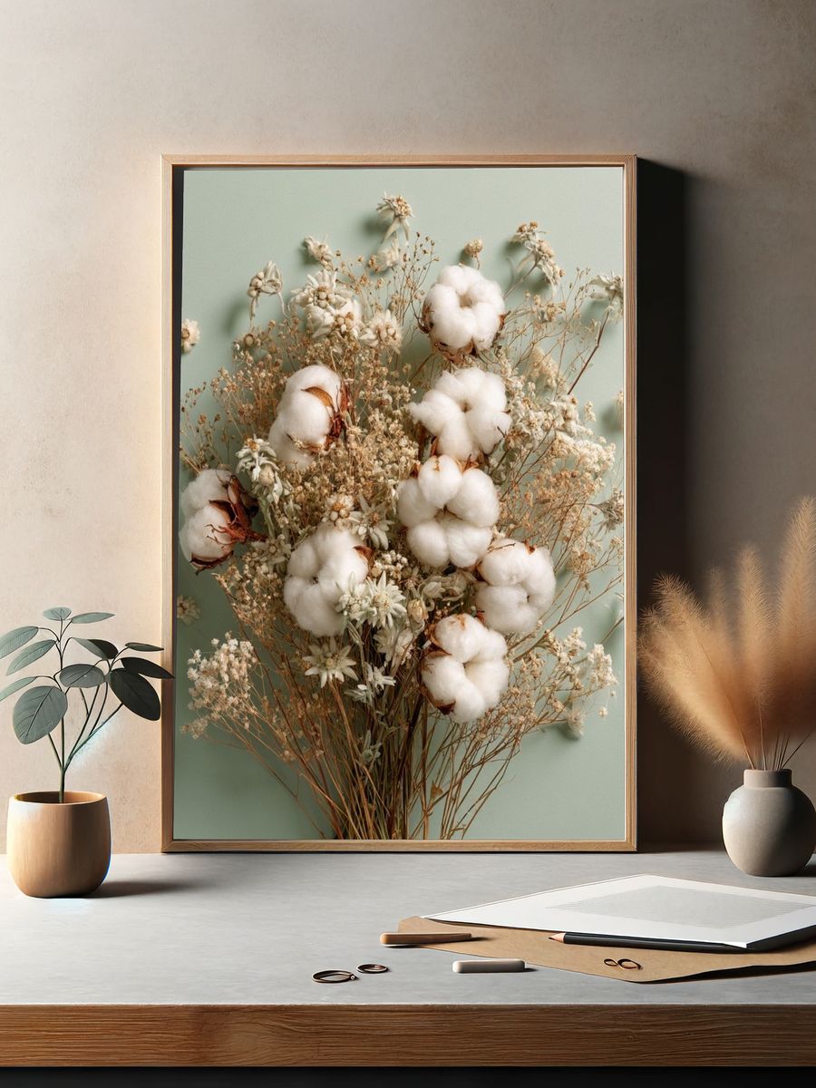 Cotton Bouquet Botanical Print. — room view 2