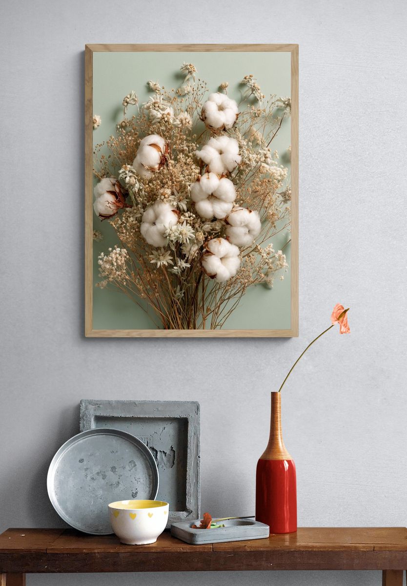 Cotton Bouquet Botanical Print. — room view 3