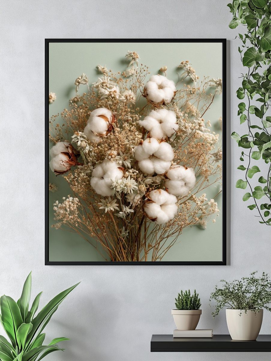 Cotton Bouquet Botanical Print. — room view 4