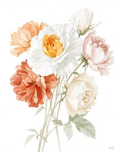 Soft Peony Bouquet Watercolor Print. poster — botanical art