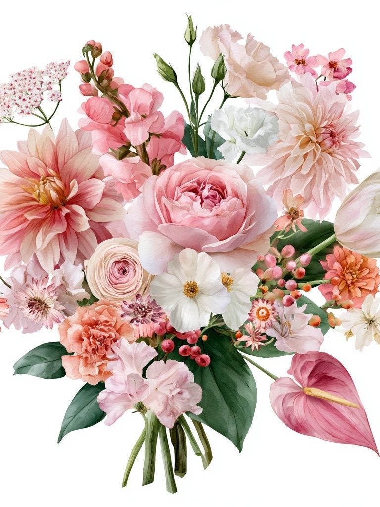 Blush Floral Bouquet Watercolor Print. poster detail