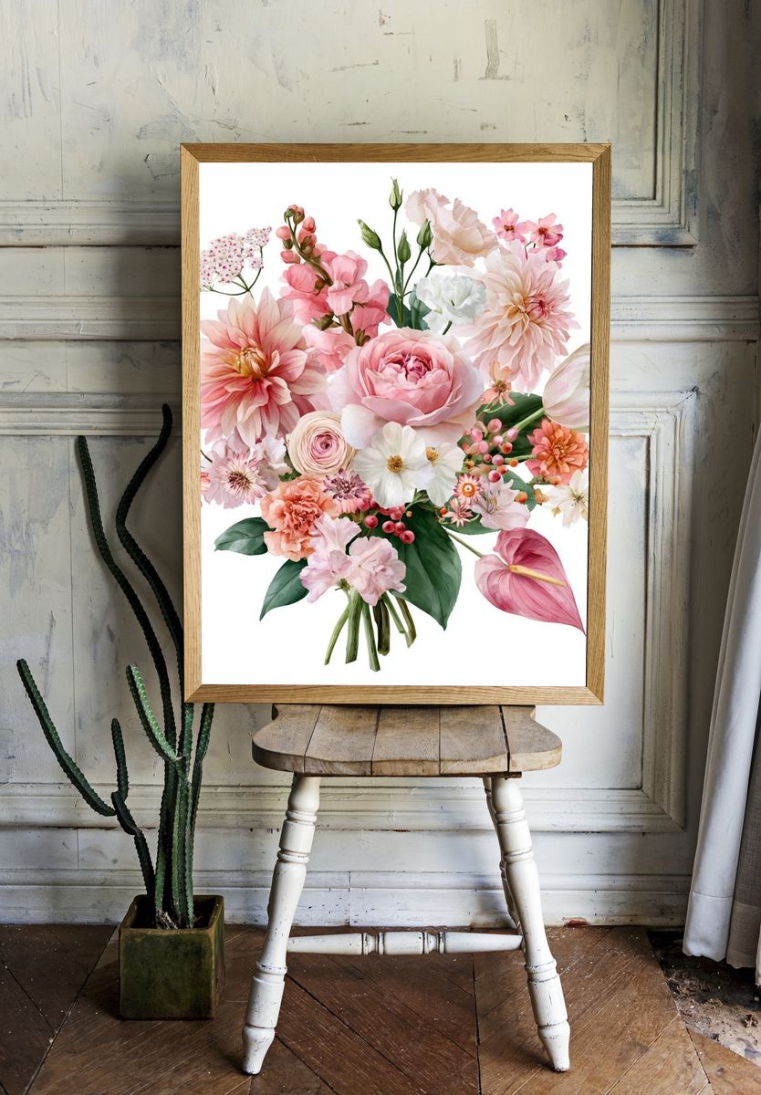 Blush Floral Bouquet Watercolor Print. — room view 1