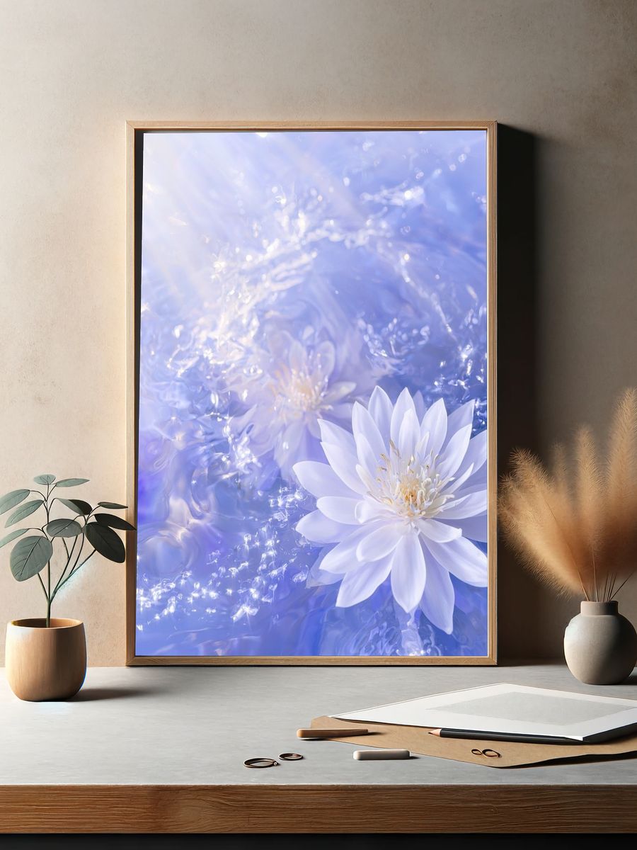 Floating Water Lily Photography Poster. — room view 2