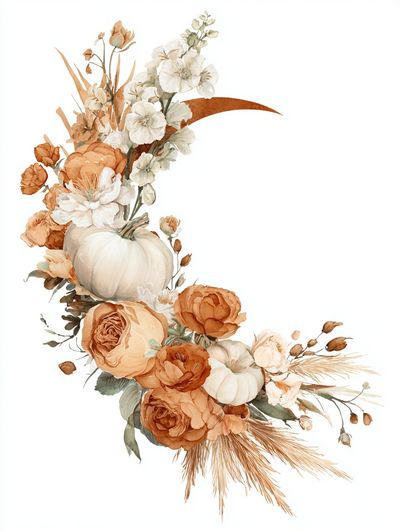 Autumn Floral Pumpkin Watercolor Poster. poster print