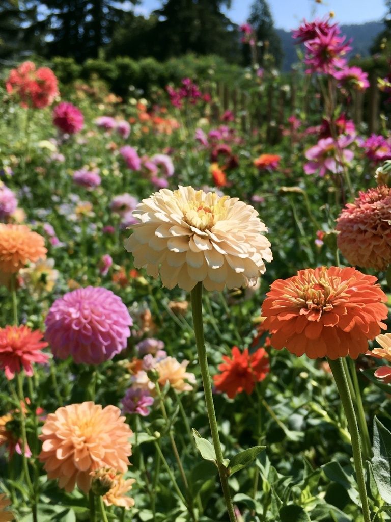 Colorful Zinnia Garden Poster. poster detail